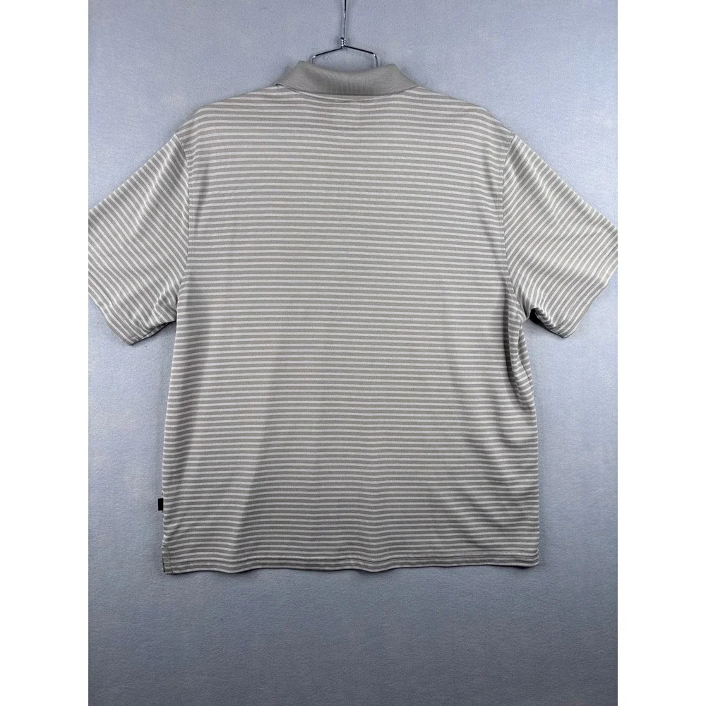 Greg Norman Tasso Elba Five Iron Tan White Striped Golf Polo Shirt Mens XL